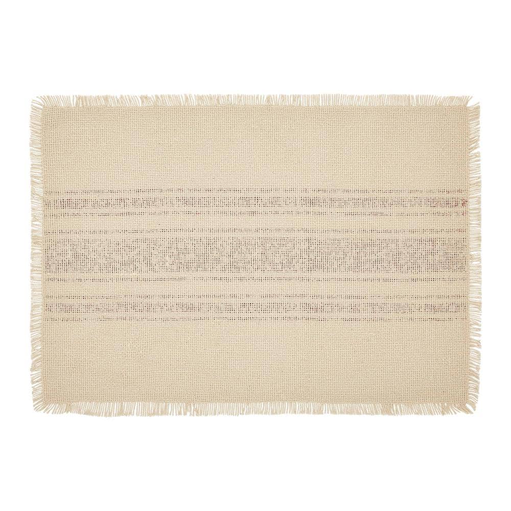 Yuletide 19 in. W. x 13 in. H Creme Red Striped Cotton Burlap Placemat Set of 6 - Hercitys