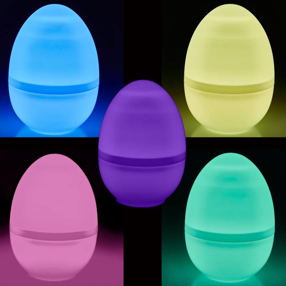 Qty 5-11 in. Tall-LED Pastel Colored Easter Eggs-Plastic JUMBO Eggs-Battery Operated with Built in Timer - Hercitys