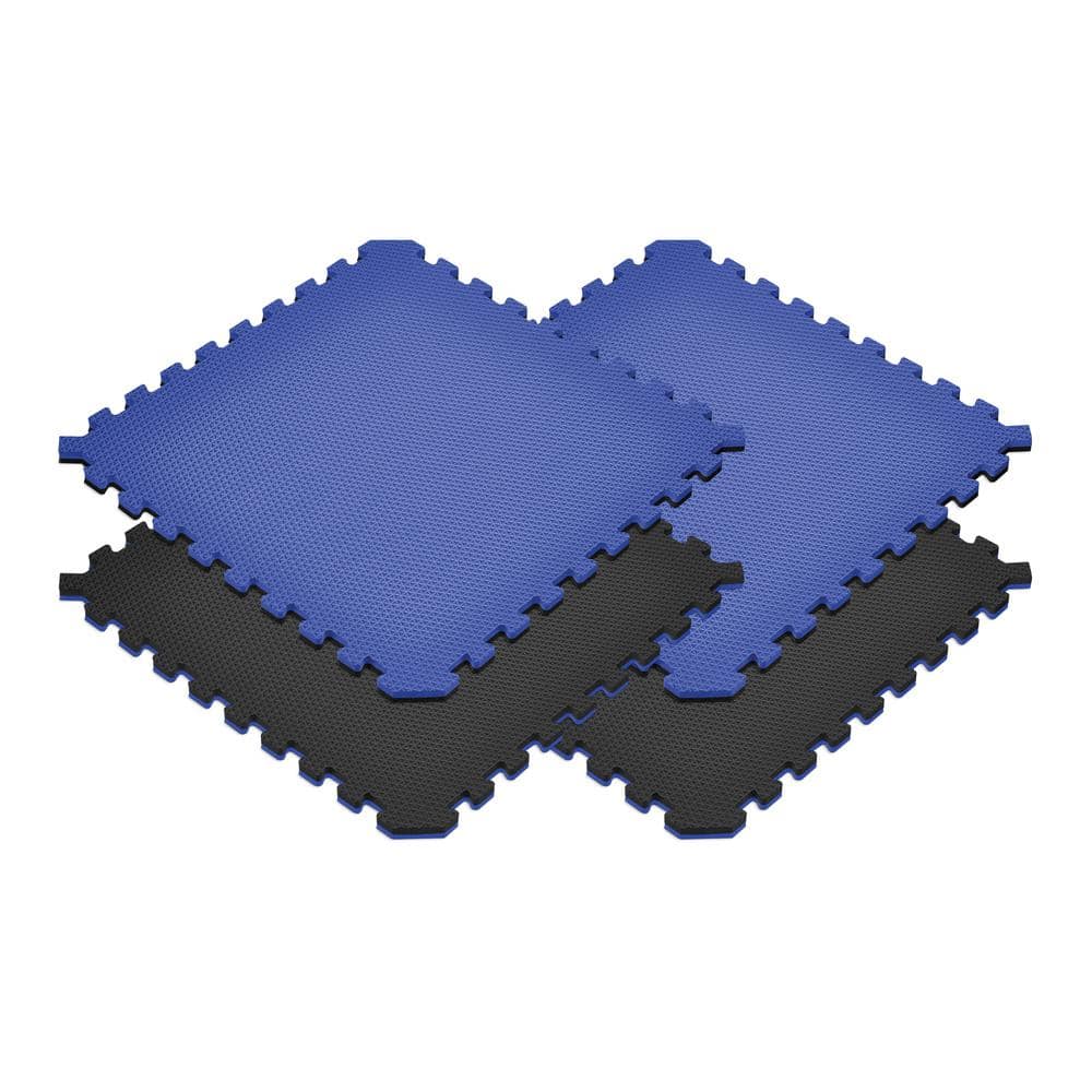 Dazzling Blue/Black 24 in. x 24 in. EVA Foam Truly Reversible Sport MMA Interlocking Tile (12-Tile) - Hercitys