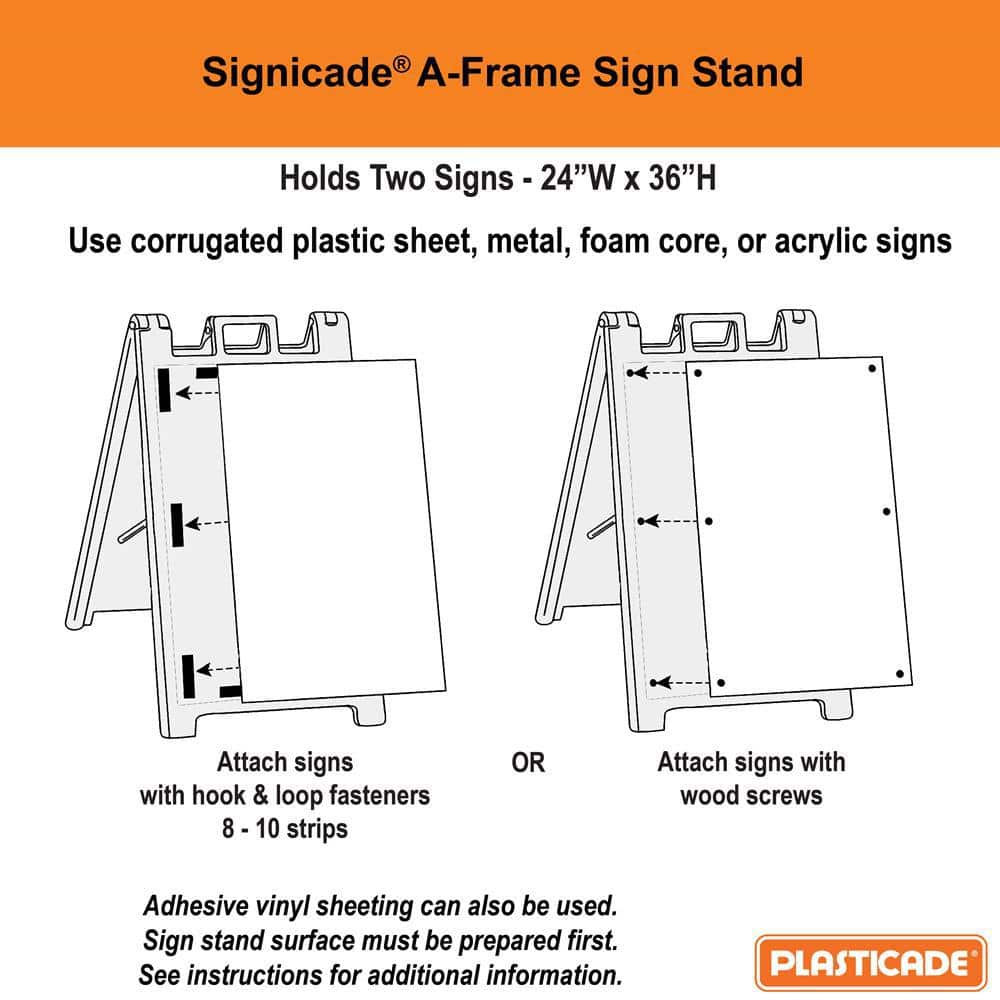 Signicade 24 in. W x 36 in. H White Plastic Portable Folding Double-Sided Sign Stand - Hercitys