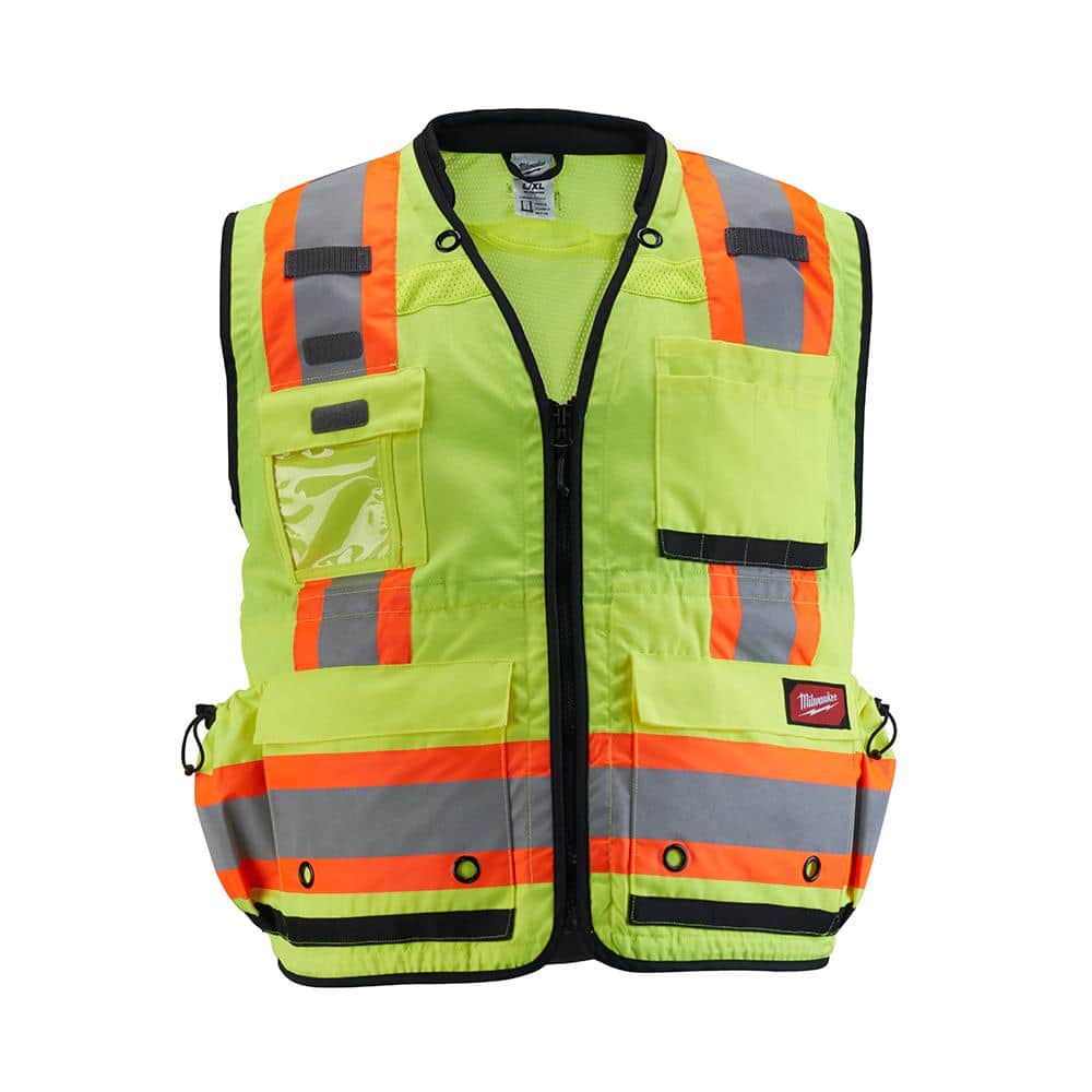 Small/Medium Yellow Class 2 Surveyor’s High Visibility Safety Vest with 27-Pockets - Hercitys