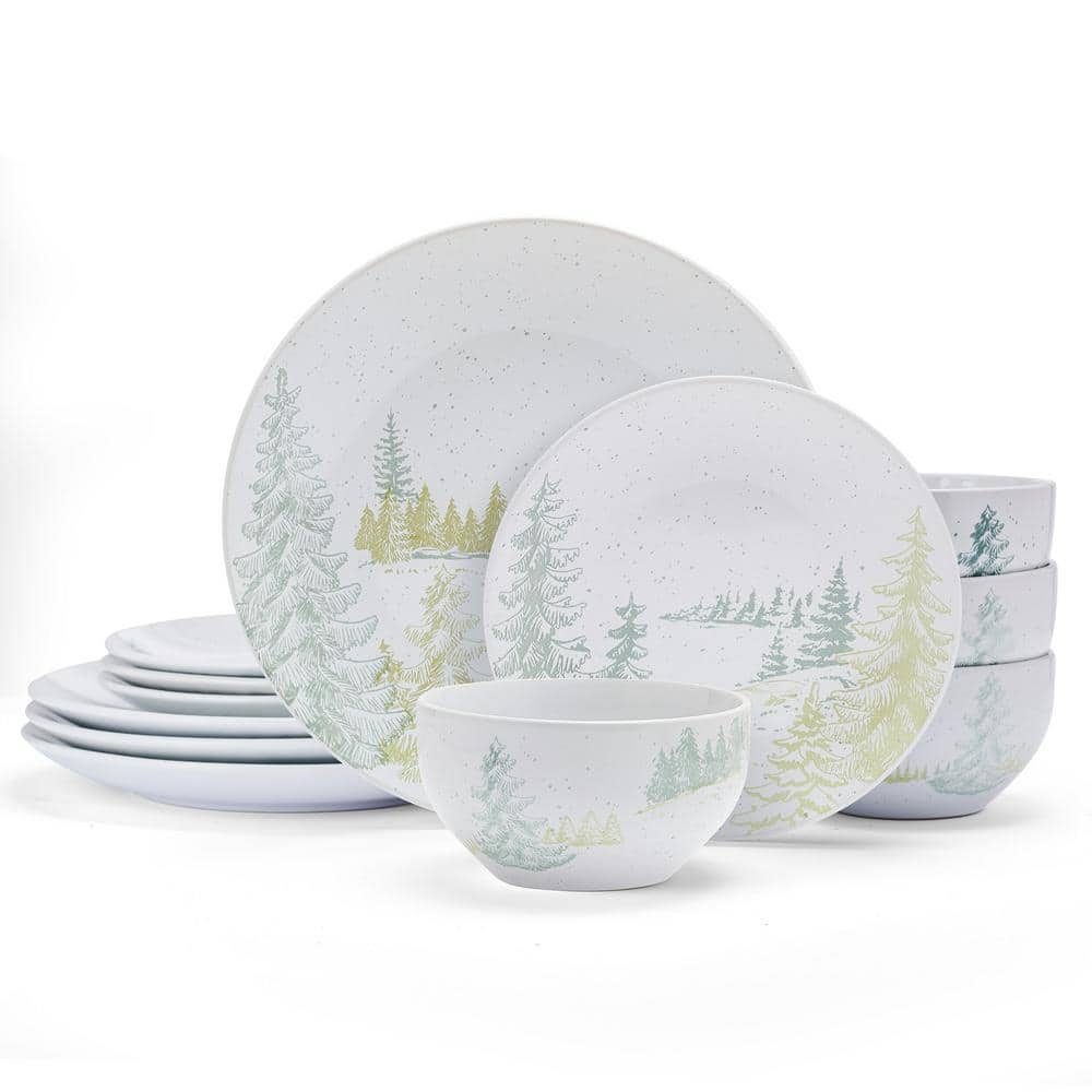 Tranquil Trails 12-Pieces Stoneware Dinnerware Set, Multi Color, Service for 4 - Hercitys