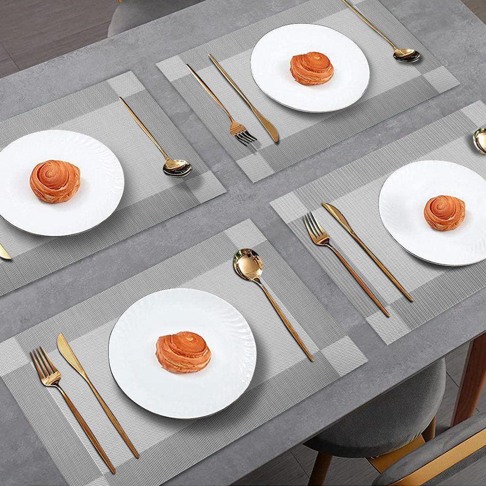 Raystar 12 in. x 18 in. Placemats Durable Vinyl Woven Washable Heat-Resistance Protection No-Slip Place Mats (Set of 6) - Hercitys