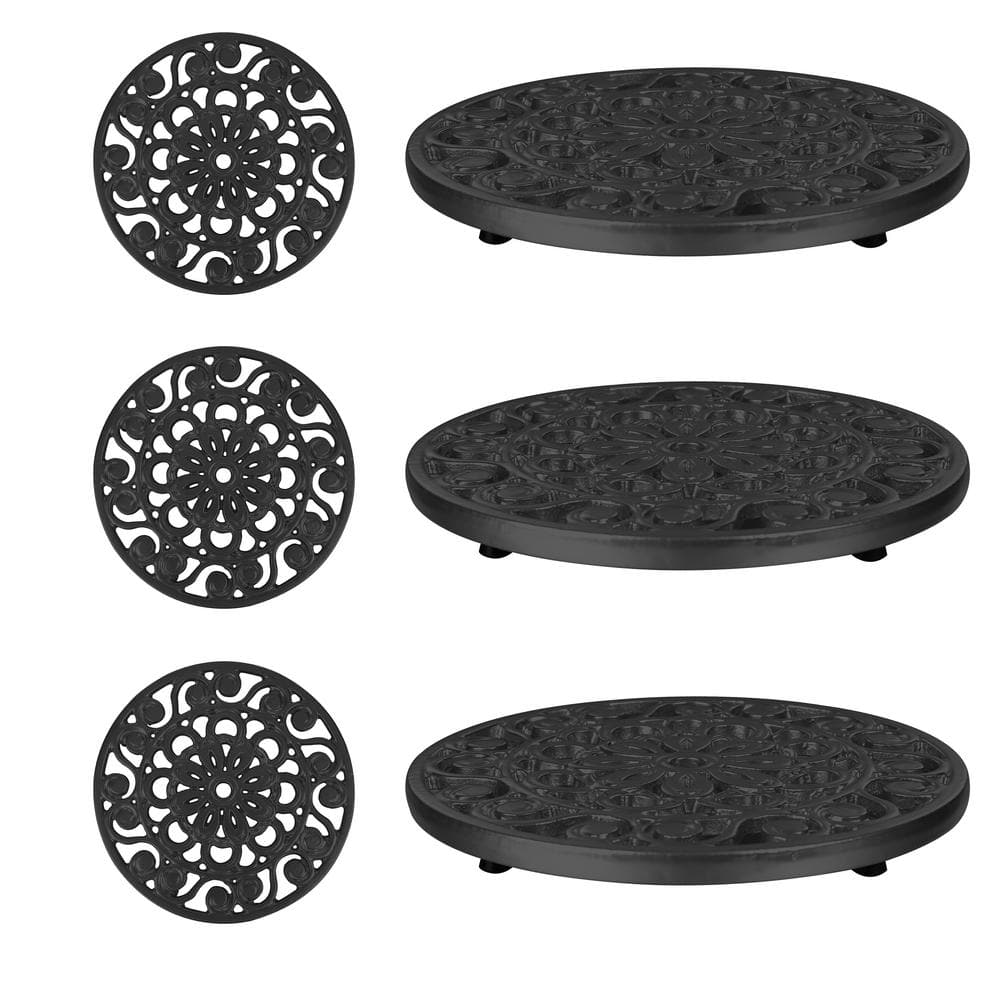 7.75 in. Decorative Cast Iron Metal Trivets (Black, Set of 3) - Hercitys