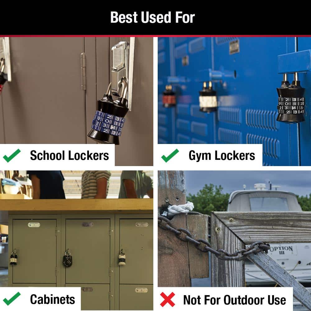 Combination Locker Lock, Resettable, Assorted Colors - Hercitys