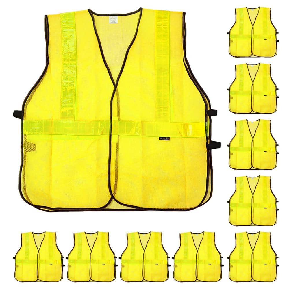 Yellow, Lattice Reflective Safety Vest, Hook and Loop Closer, Extra Large, 10 Pcs - Hercitys