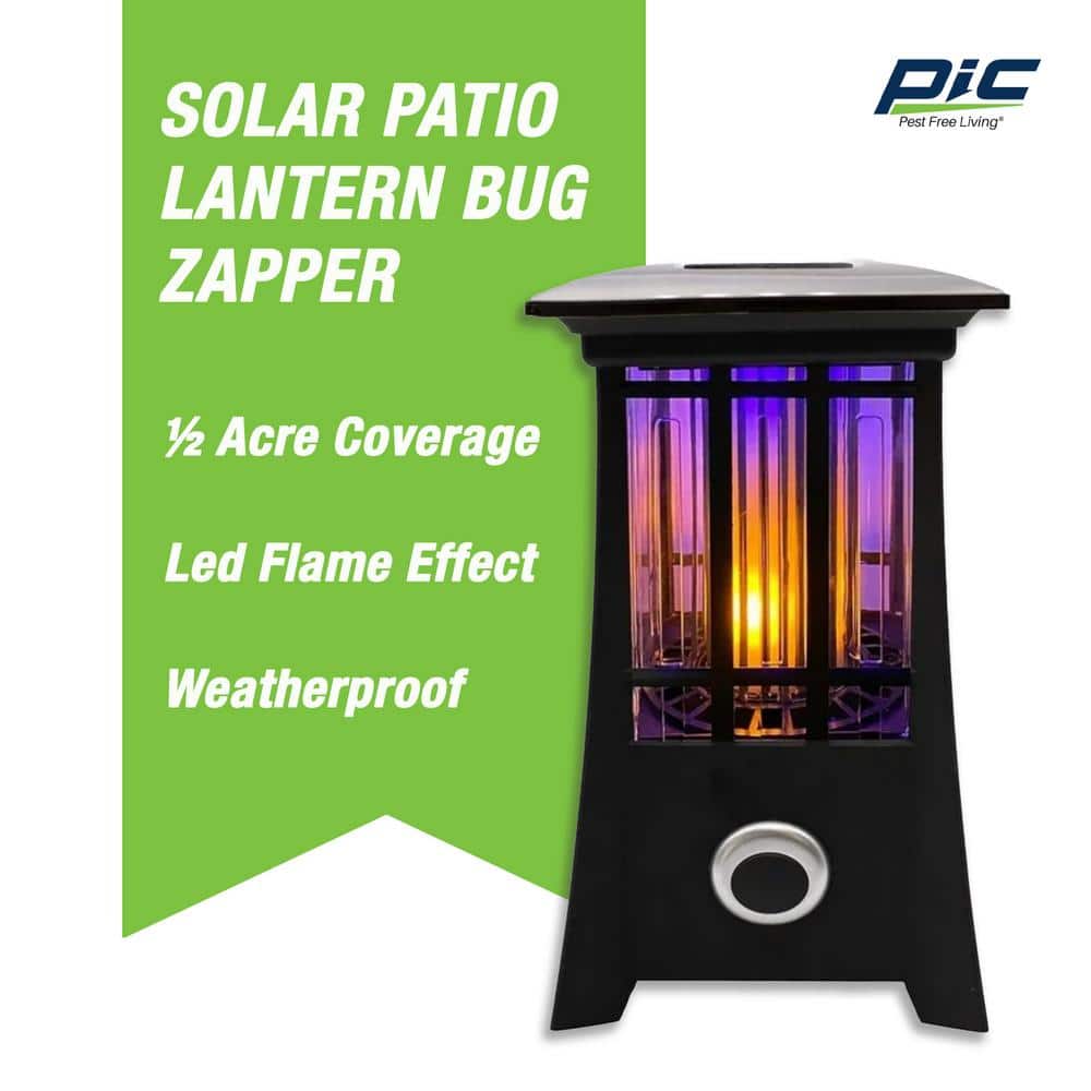 Solar Patio Lantern Bug Zapper, 1/2 Acre Coverage, Led Flame Effect - Hercitys