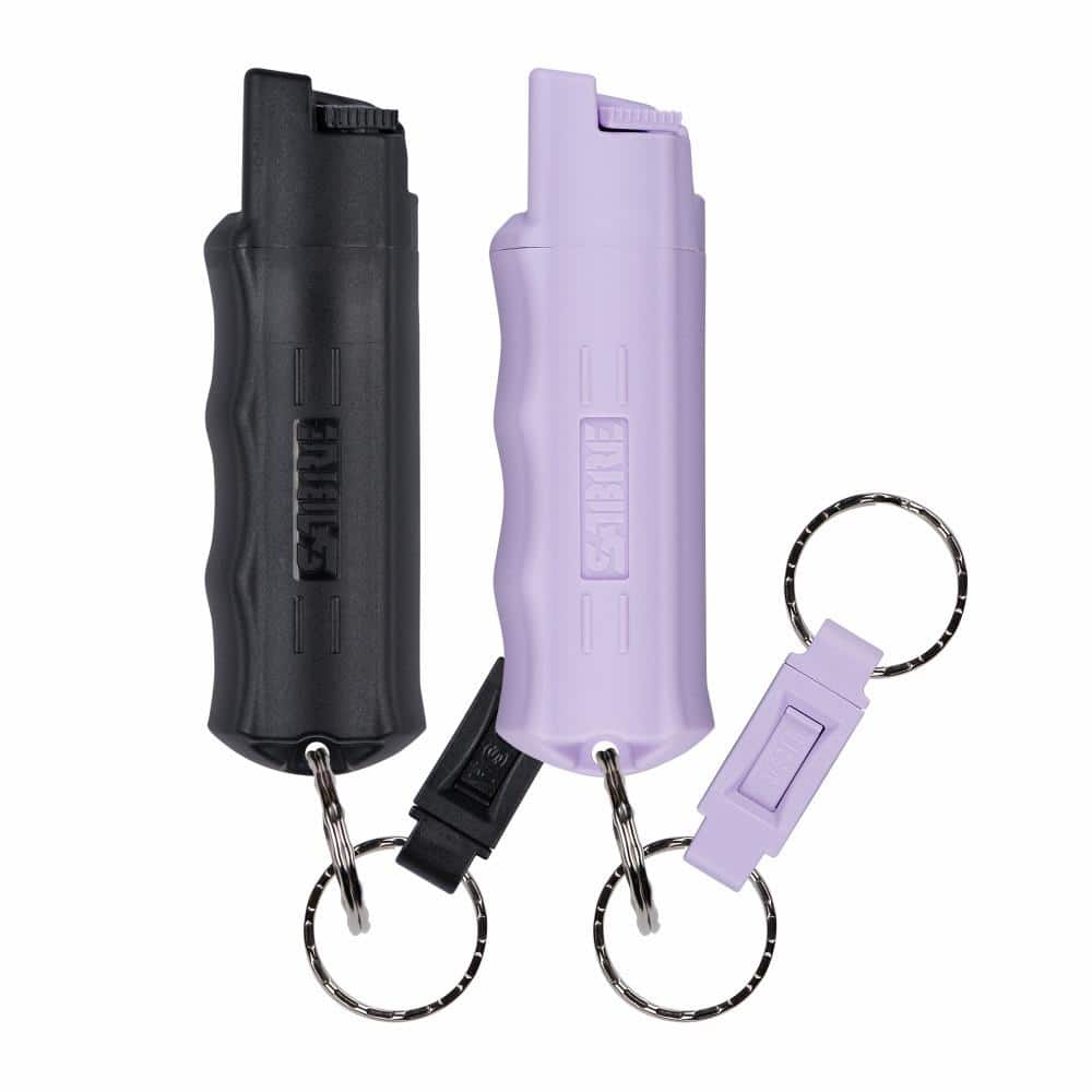 Pepper Spray with Quick Release Key Ring, 25 Bursts, Black and Lavender, 2-Pack - Hercitys