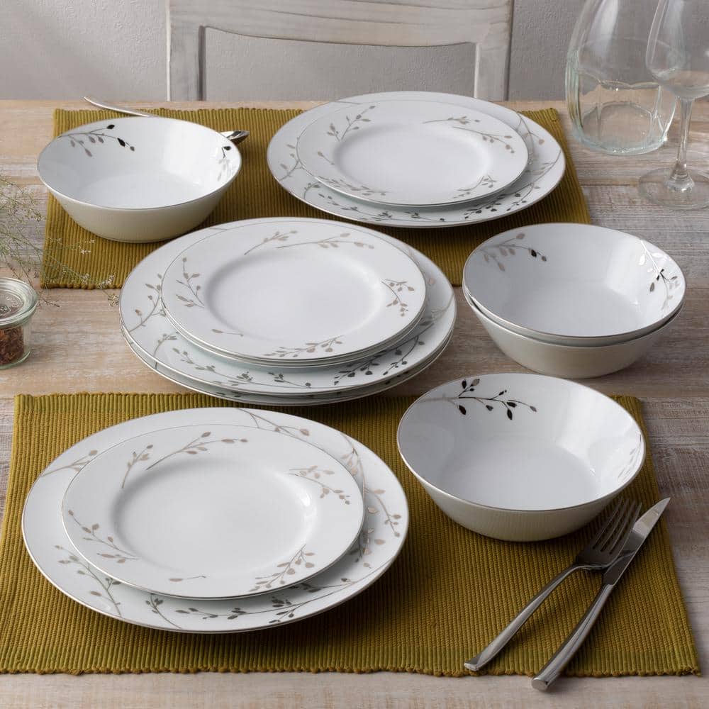 Birchwood 12-Piece (White) Porcelain Dinnerware Set, Service for 4 - Hercitys
