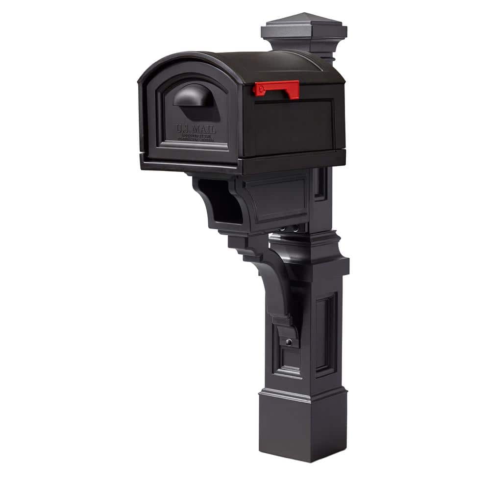 Atherton Resin Overpost Extra Large Black Onyx Mailbox and Black Onyx Mail Post Combo - Hercitys