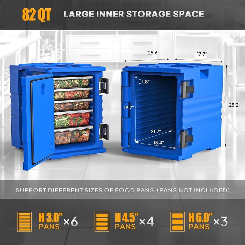 82 QT Insulated Food Pan Carrier Food Storage Container with Wheels Blue - Hercitys