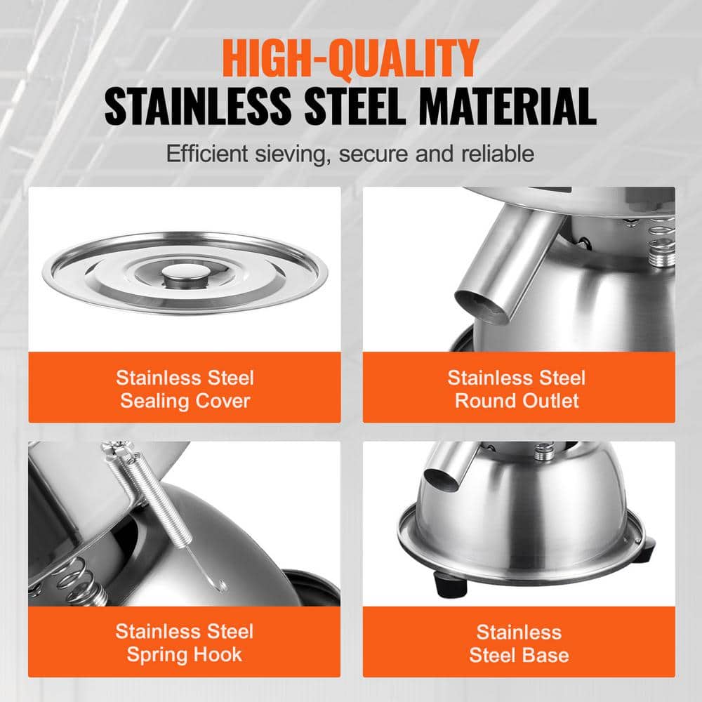 Electric Vibrating Sieve 12+80 Mesh, Automatic Stainless Steel Powder Sifter Machine, 45-Watt for Flour, Countertop Use - Hercitys