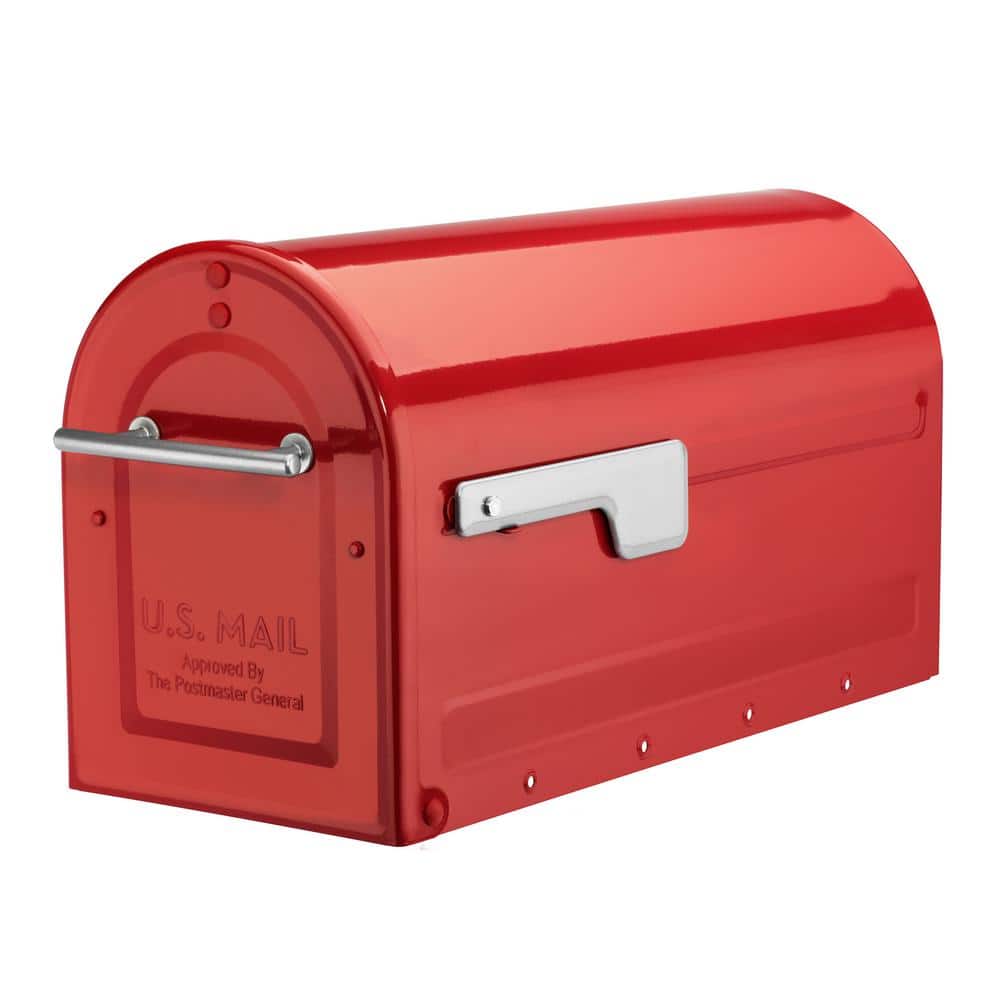 Boulder Red, Large, Steel, Post Mount Mailbox with Silver Handle and Flag - Hercitys