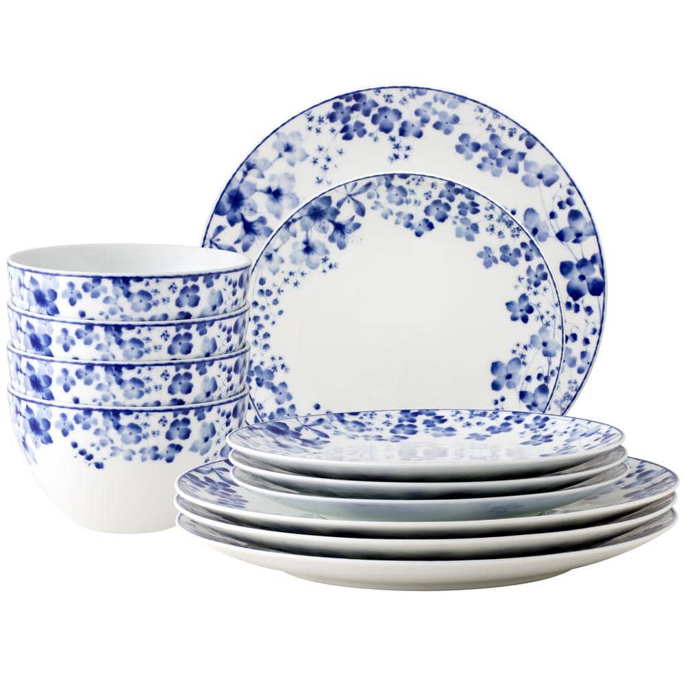 Bloomington Road Blue (Blue) Porcelain 12-Piece Dinnerware Set, Service for 4 - Hercitys