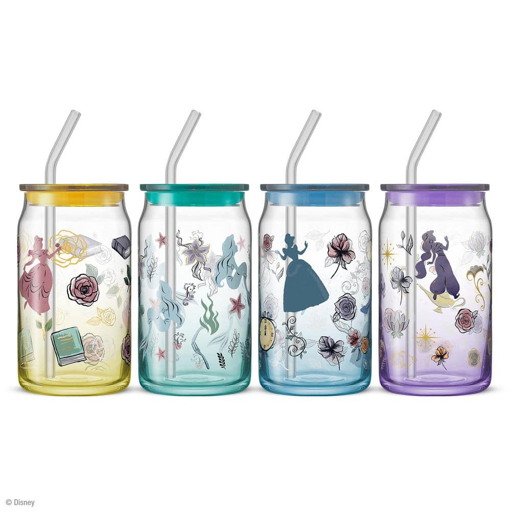Disney Princess Pastel Icon Can Tumbler with Lids, 16 oz. Set of 4 - Hercitys