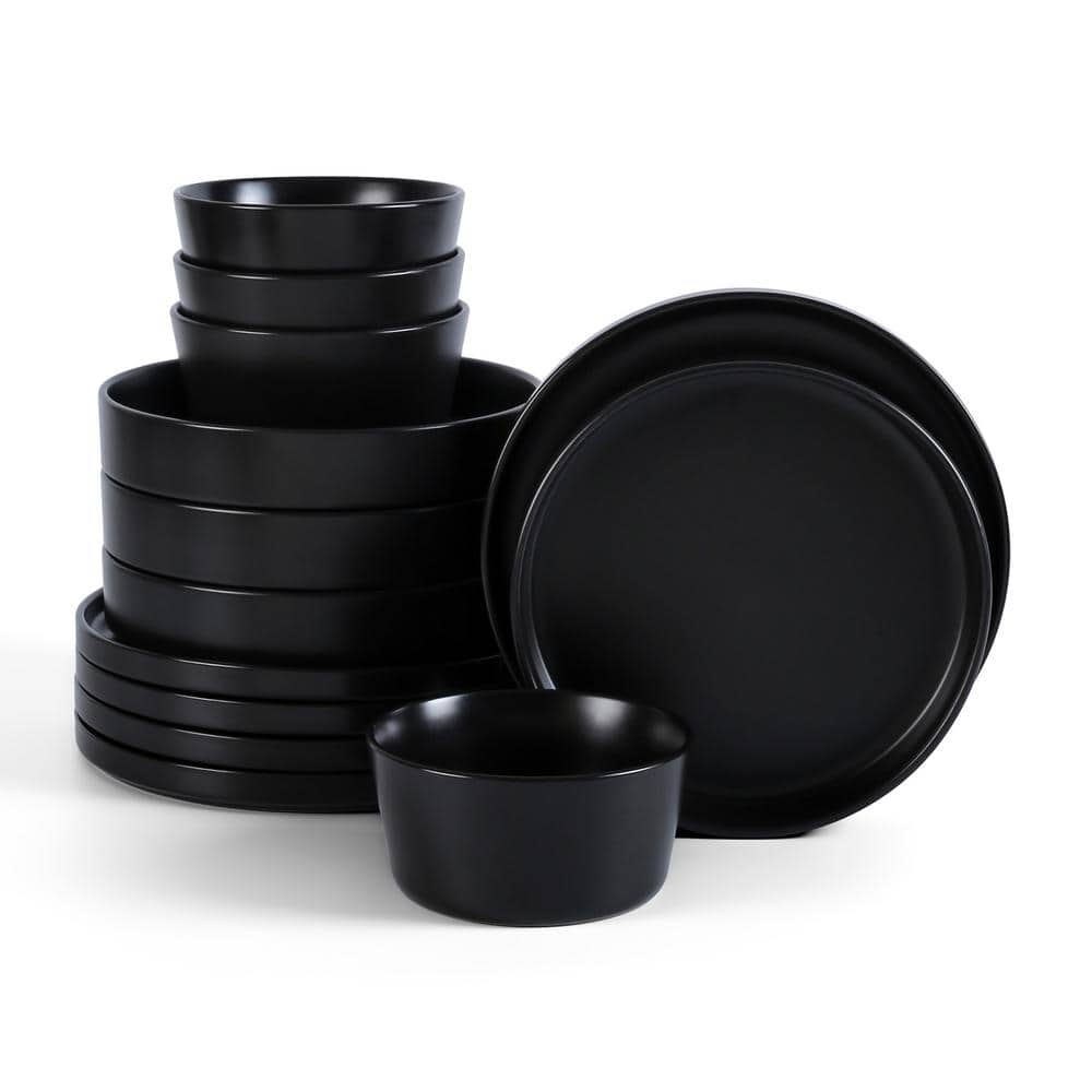 Celina 12-Piece Black Stoneware Cereal and Dinner Bowls Dinnerware Set (Service for 4) - Hercitys