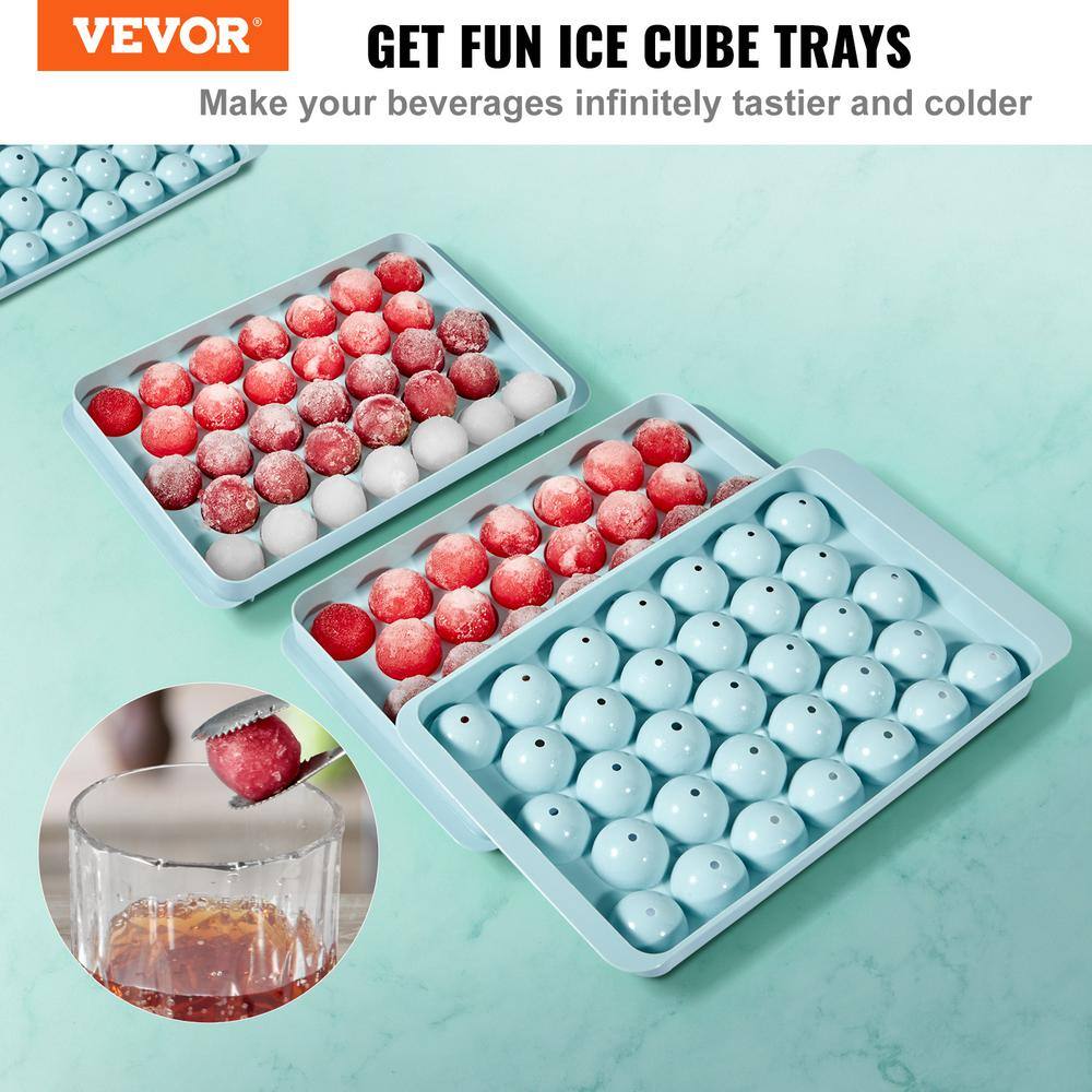 Blue Ice Cube Tray, Round Ice Ball Maker, 2 x 33 pcs and 1 x 104 pcs Ice Balls, 3 Pack Ice trays and Ice Bin and Scoop - Hercitys