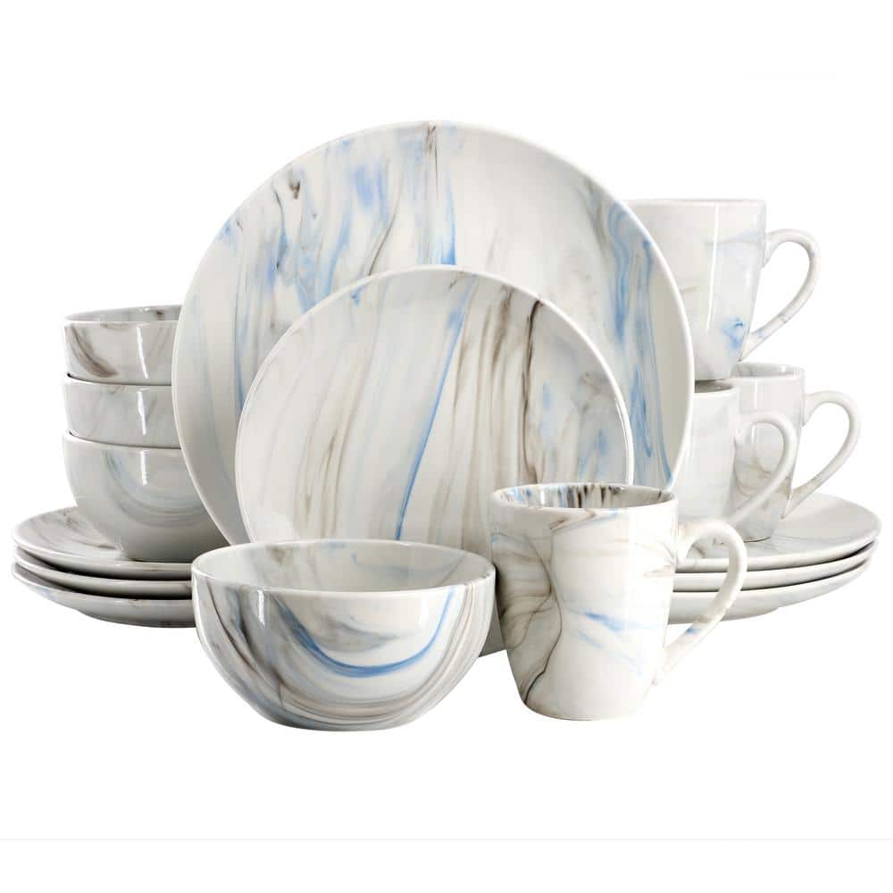 Fine Marble 16-Piece Porcelain Dinnerware Set in Blue and Gray - Hercitys