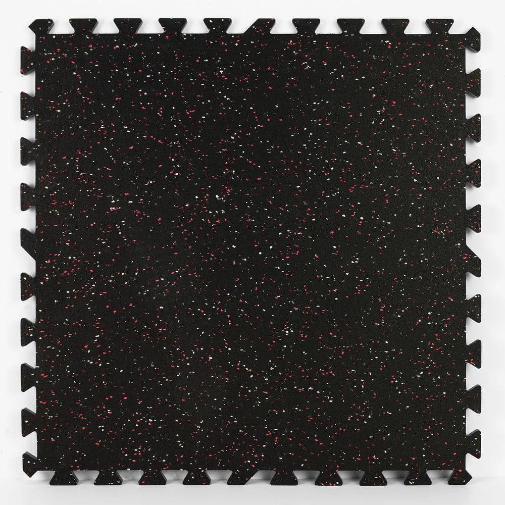 Rhyolite Black 24 in. W x 24 in. L x 0.47 in. Thick Rubber Interlocking Exercise Floor Tiles (4 tiles/case) - Hercitys