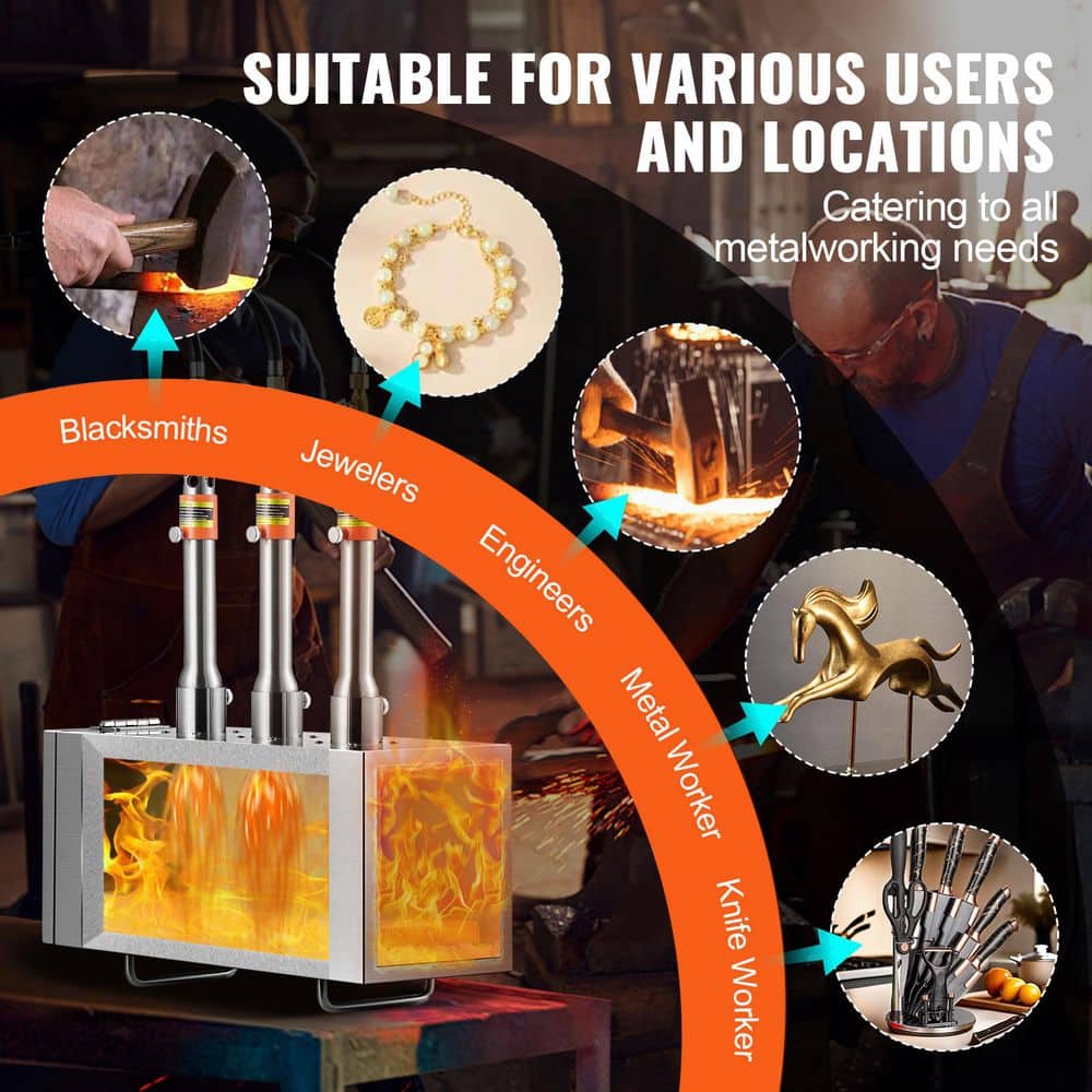 Portable Propane Forge, 3-Burner Farrier Forge, 2600°F Tool and Knife Making Blacksmithing Gas Forge, Large Capacity - Hercitys