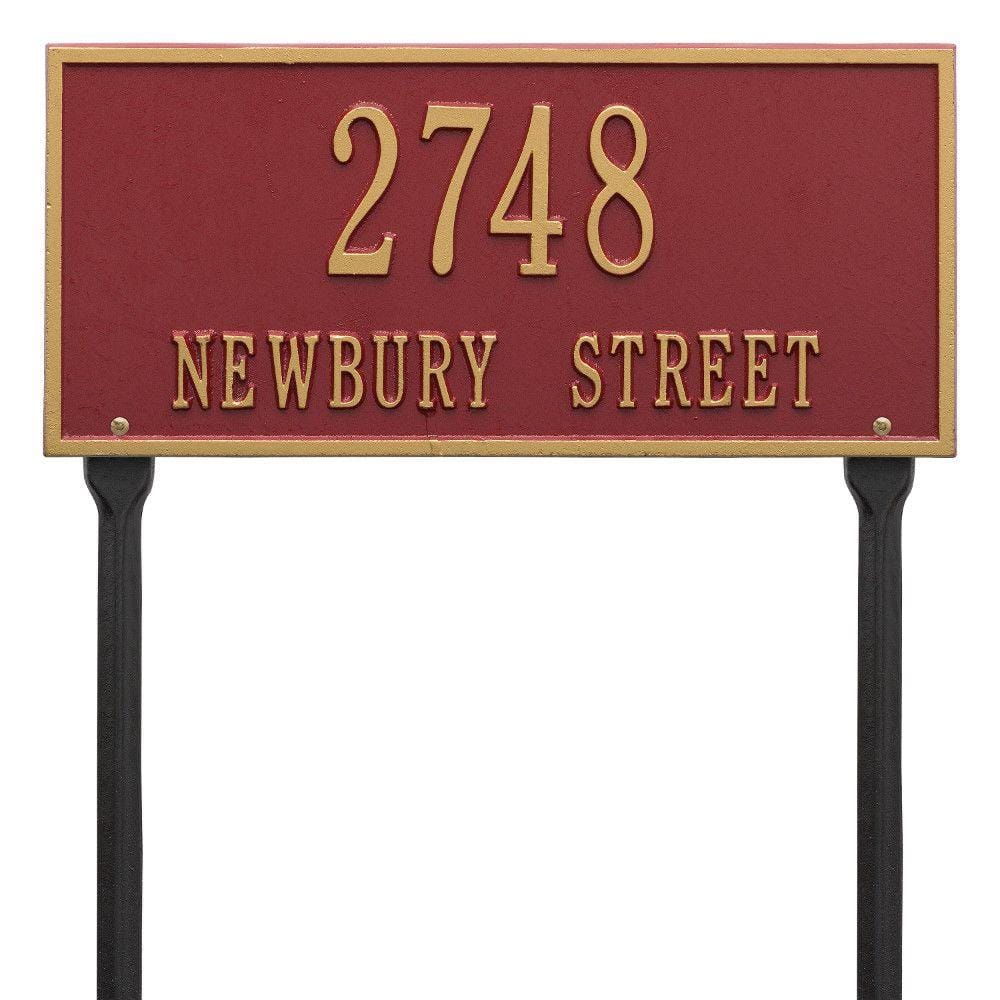 Hartford Rectangular Red/Gold Standard Lawn 2-Line Address Plaque - Hercitys
