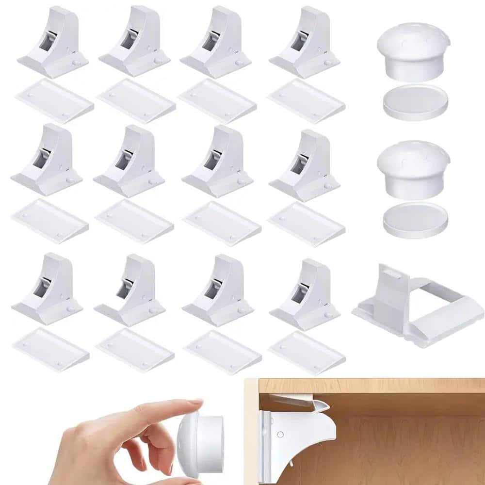 Baby Locks Magnetic Cabinet Locks Children Proof Cupboard Drawers Latches Adhesive (12 Locks +2 Keys +1 Stand) - Hercitys