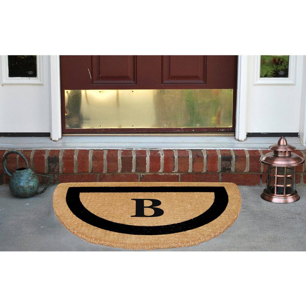 Heavy Duty Brown 22 in. x 36 in. Coco Single Picture Frame Monogrammed B Indoor Outdoor Door Mat - Hercitys