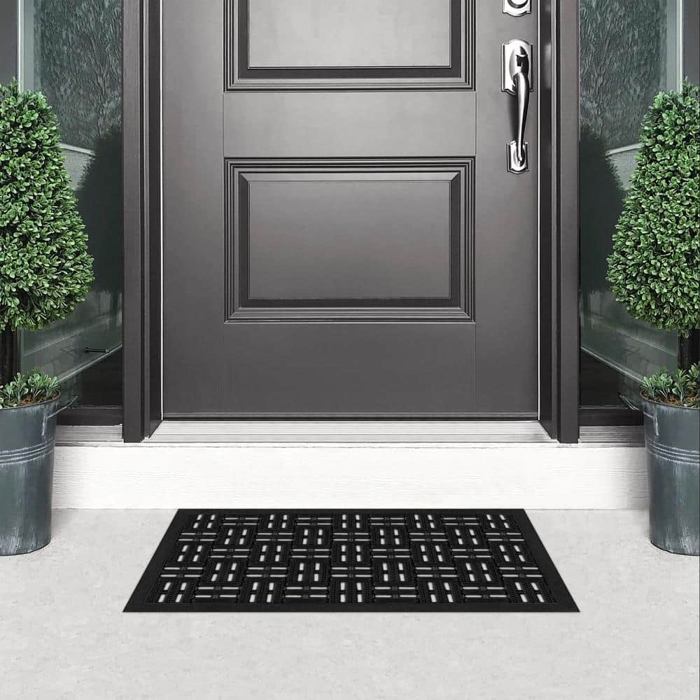 Drainage Black 17.5 in. x 29.5 in. Rubber Non-Slip Indoor Outdoor Door Mat - Hercitys