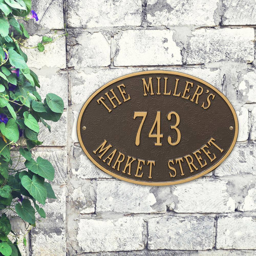 Hawthorne Standard Oval Bronze/Gold Wall 3-Line Address Plaque - Hercitys