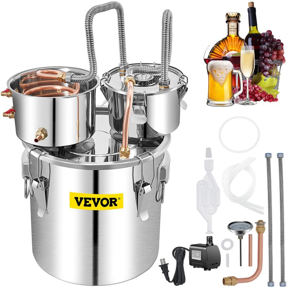 Alcohol Still 13.2Gal. Stainless Steel Water Alcohol Distiller Copper Tube Home Brewing Kit for DIY Brandy, Silver - Hercitys