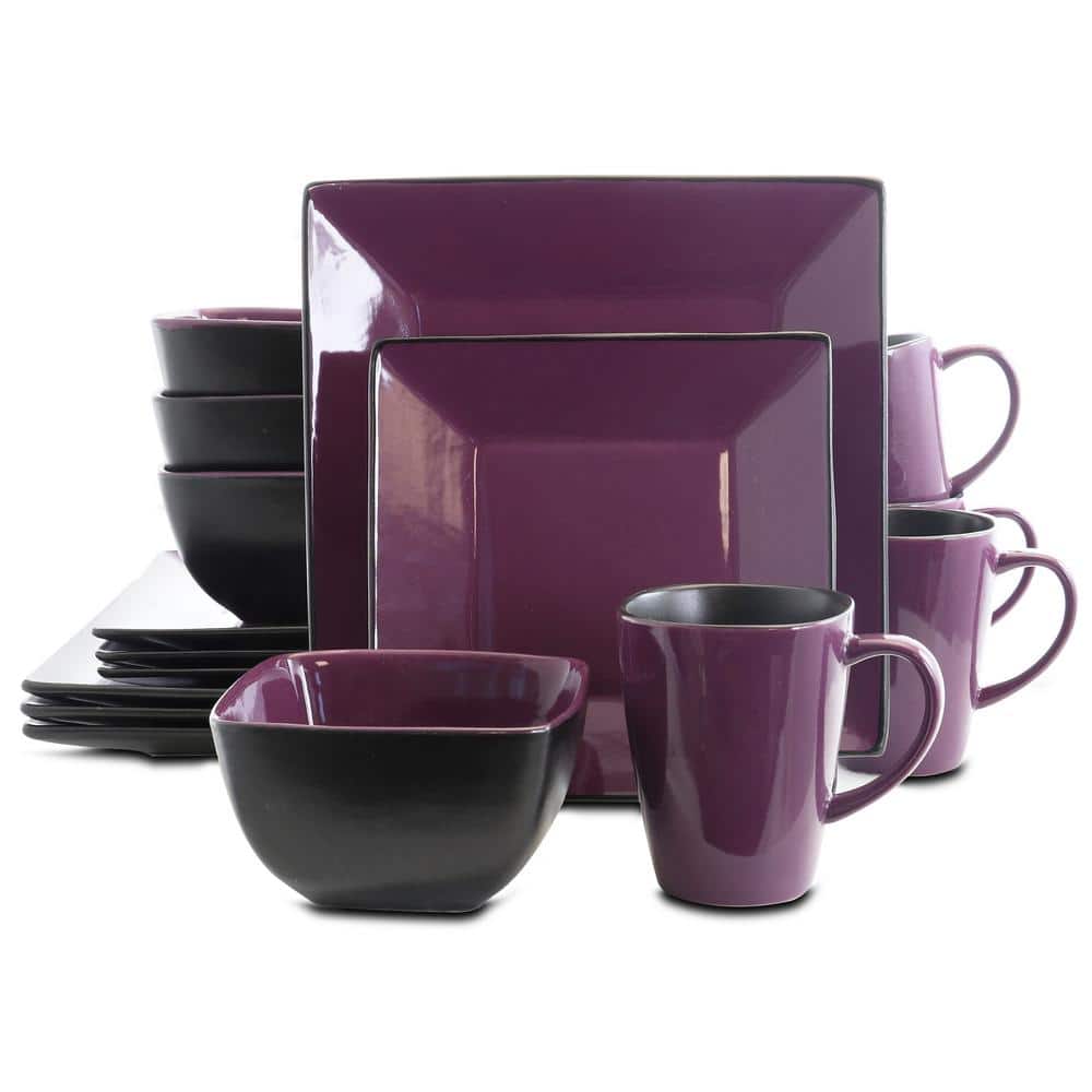 Mulberry 16-Piece Modern Purple Earthenware Dinnerware Set (Service for 4) - Hercitys