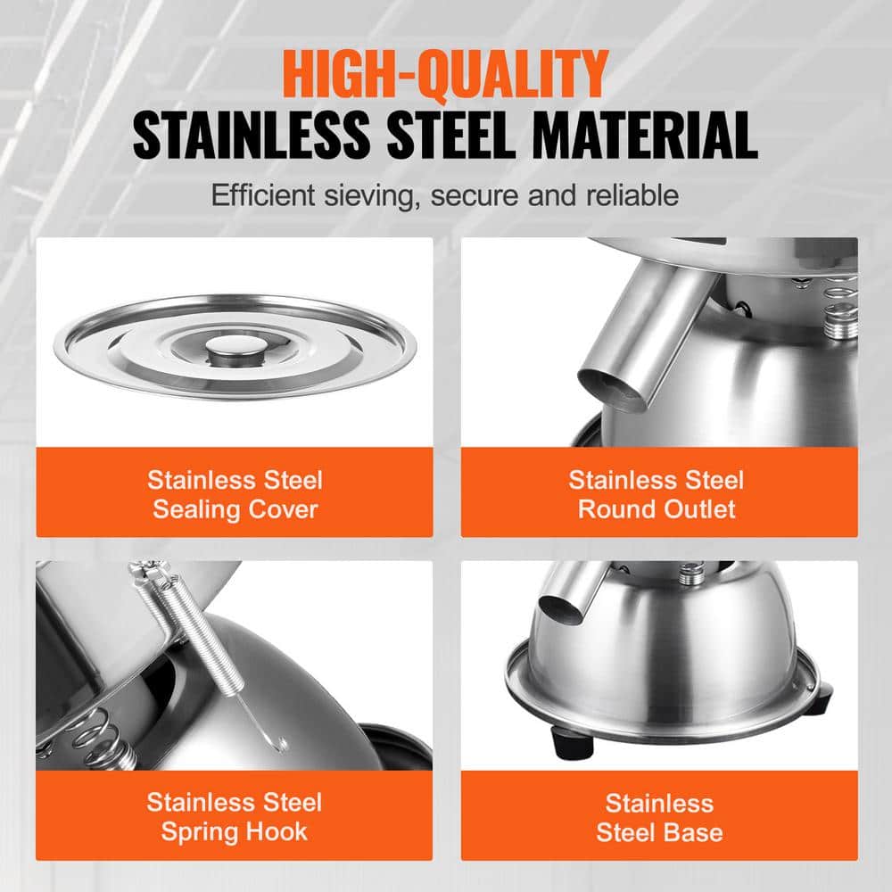 Automatic Electric Vibrating Sieve, Stainless Steel, 45-Watt Automatic Powder Sifter Machine Countertop, 40 Plus 60-Mesh - Hercitys