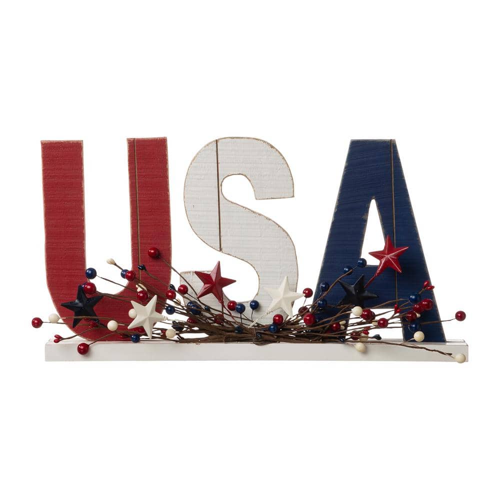 9.75 in. H Patriotic Wooden Table Decor - Hercitys