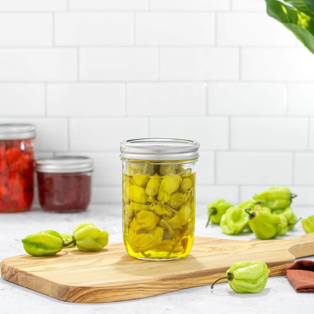 Wide Mason Jars with Airtight Lids, Labels and Measures, Lead Free Glass, 16 oz. Set of 6 - Hercitys