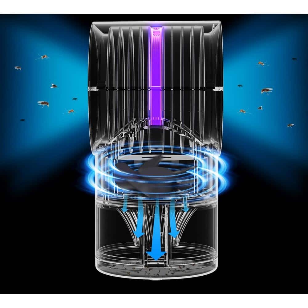 Indoor Electronic Fly Traps Zapper with Suction, Time Setting and Bug Light in Black - Hercitys