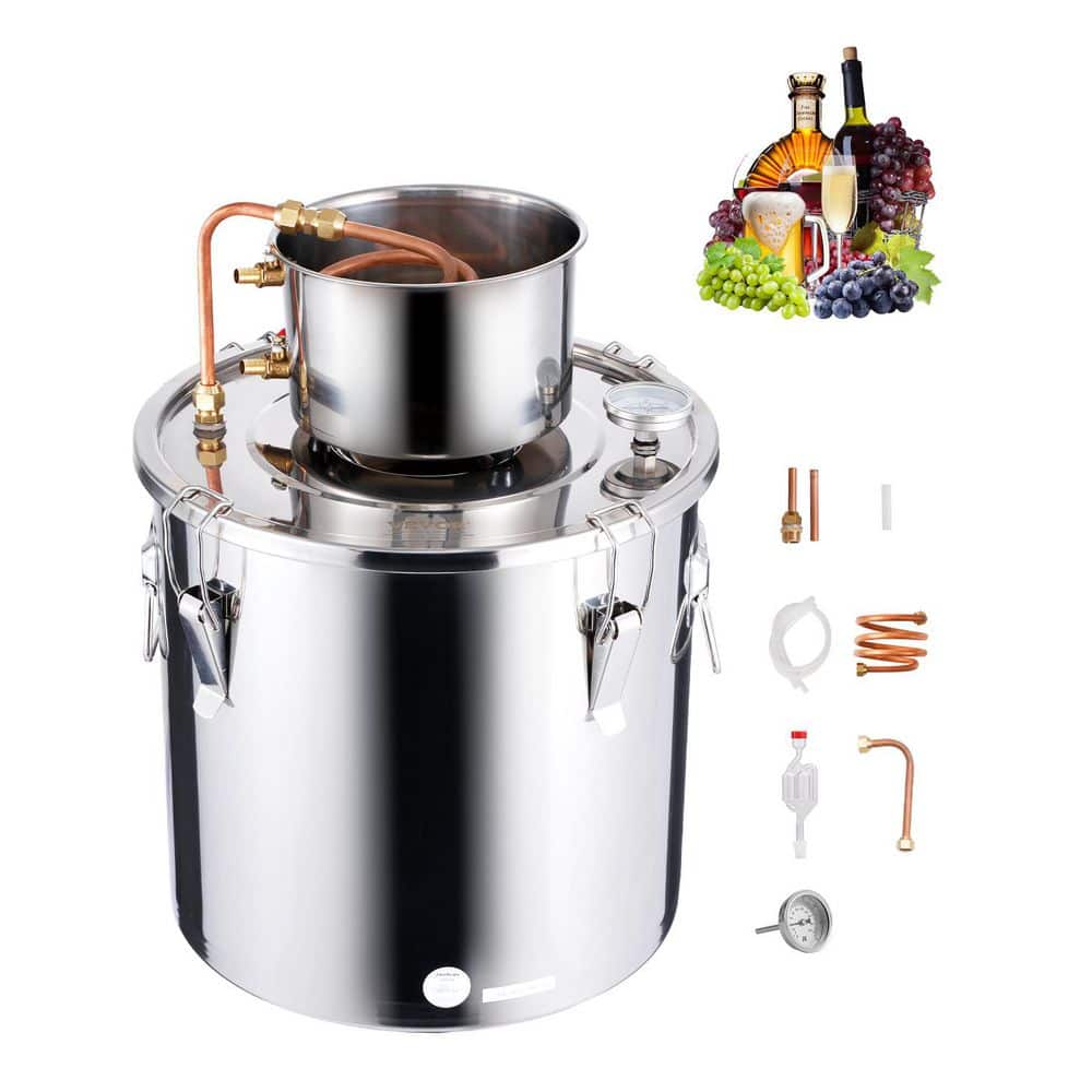 8 Gal. / 30 L Alcohol Still, Stainless Steel Distiller with Copper Coil, Brewing and Fermentation Kit with Thermometer - Hercitys