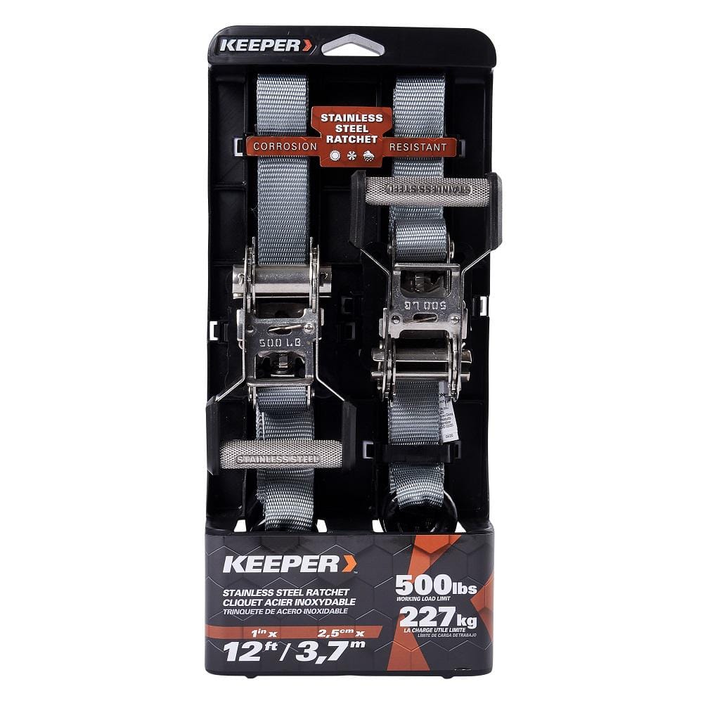 Stainless Steel Ratchet Tie-Down Strap 12 ft. x 1 in. 500 lbs. (2-Pack) - Hercitys