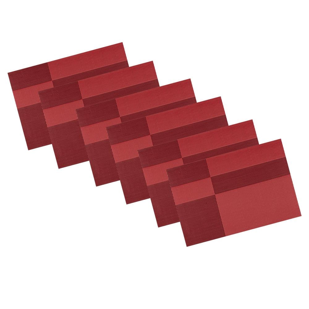 EveryTable 18 in. x 12 in. Cherry & Black Twill PVC Placemat (Set of 6) - Hercitys