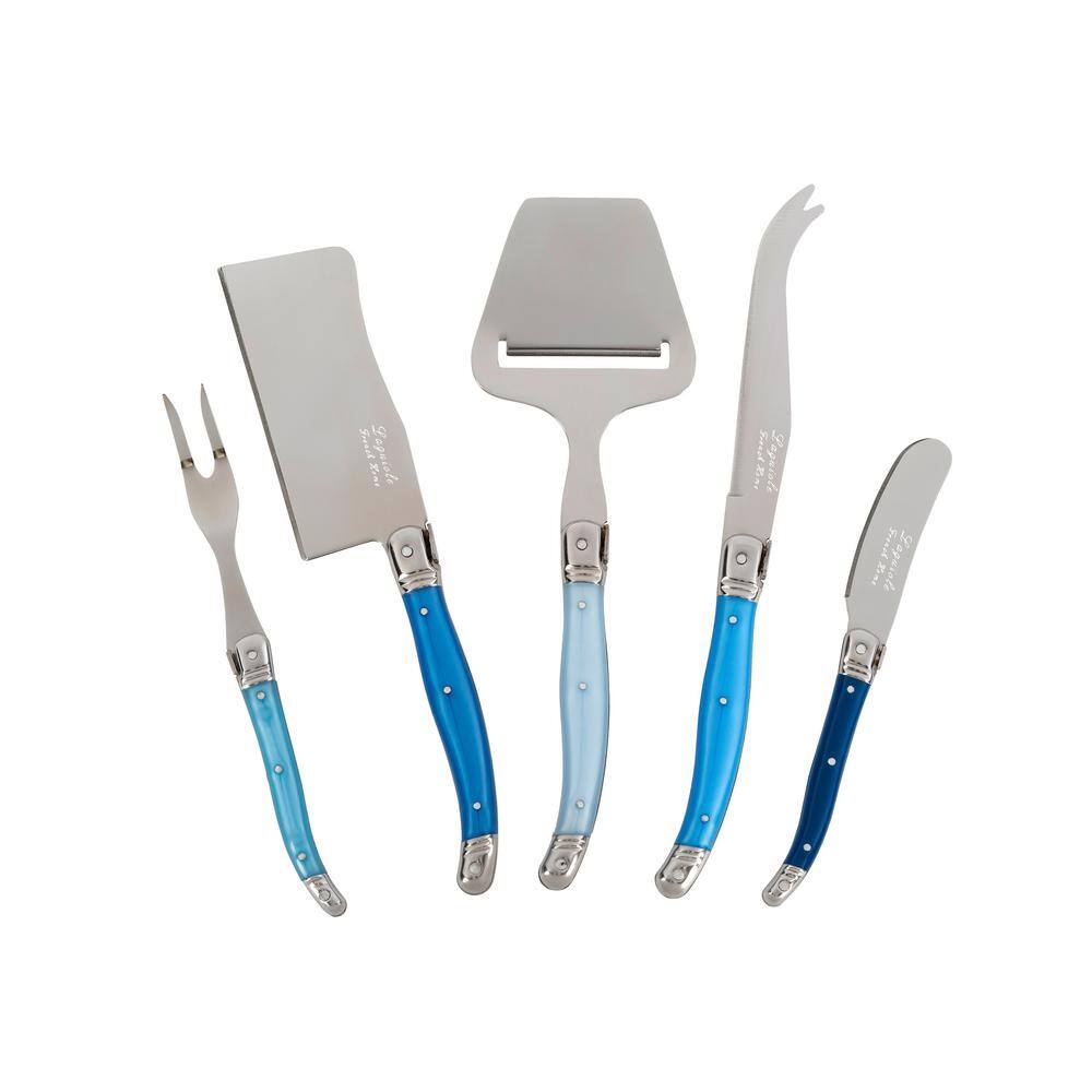 Laguiole 5 Piece Cheese Knife, Fork and Slicer Set, “Shades of Blue” - Hercitys