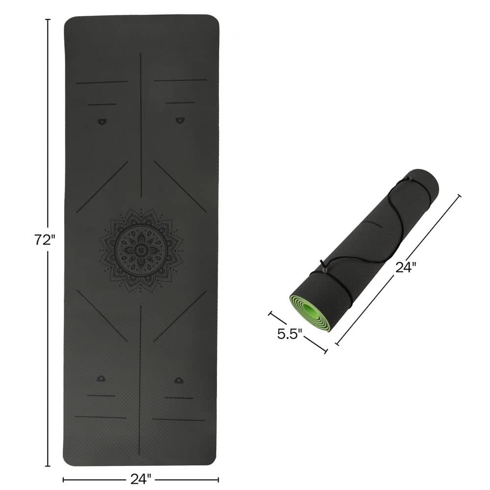 Gray/Green Yoga Mat with Alignment Lines - Hercitys