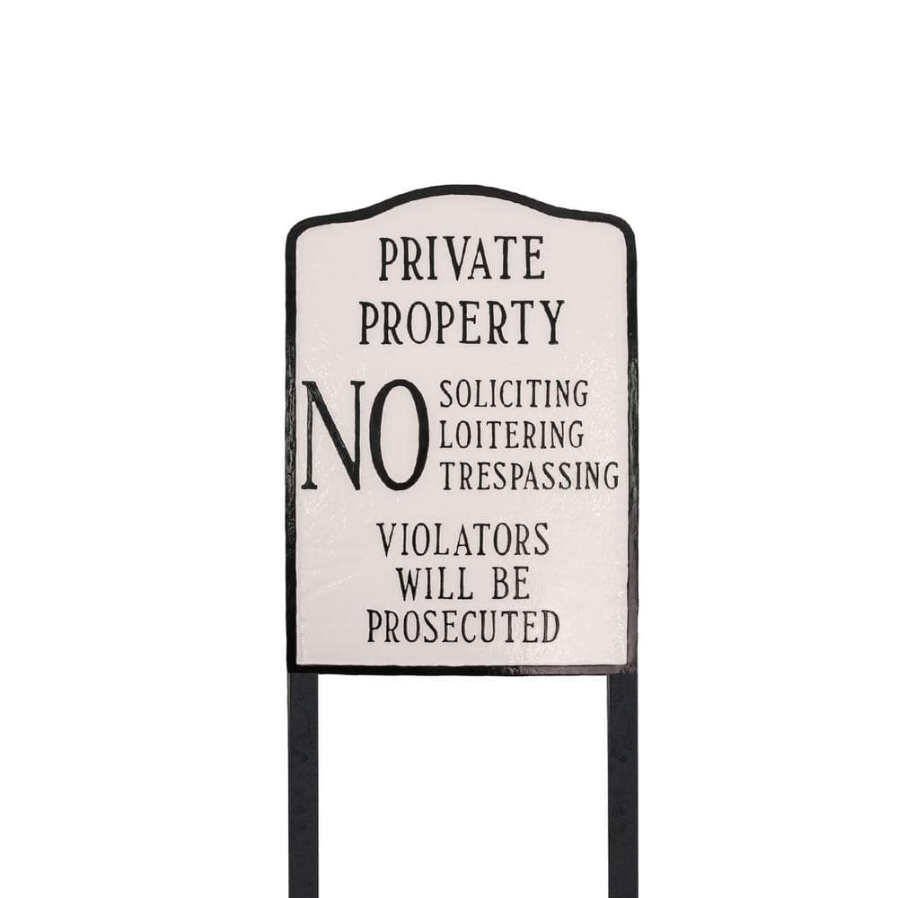 Private Property No Sign Arch Large Statement Plaque with 23 in. Lawn Stakes – White/Black - Hercitys
