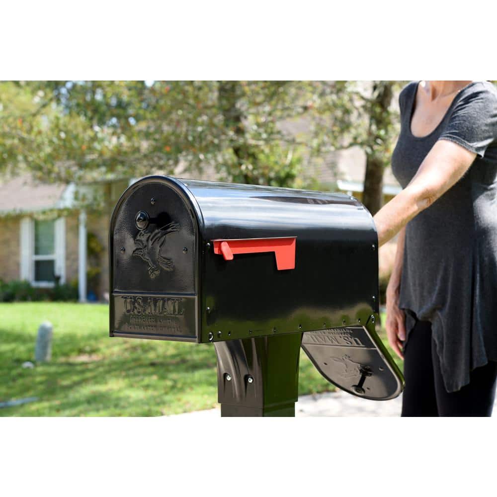 Outback Double Door, Black, Large, Steel, Post Mount Mailbox - Hercitys