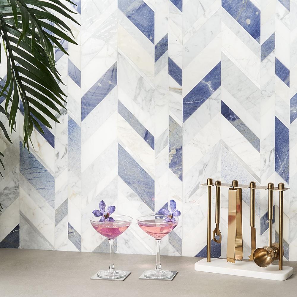 Tyra Azur 11.81 in. x 18.89 in. Polished Marble Wall Mosaic Tile (1.55 sq. ft./Each) - Hercitys