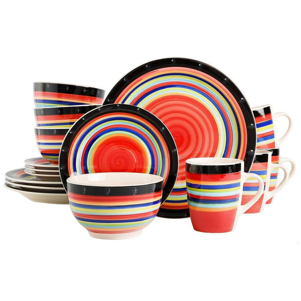 Casa Stellar 16 Piece Round Stoneware Dinnerware Service Set For 4 in Red - Hercitys