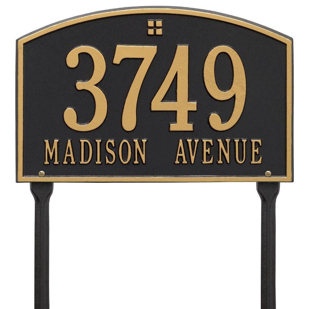 Cape Charles Rectangular Black/Gold Standard Lawn 2-Line Address Plaque - Hercitys
