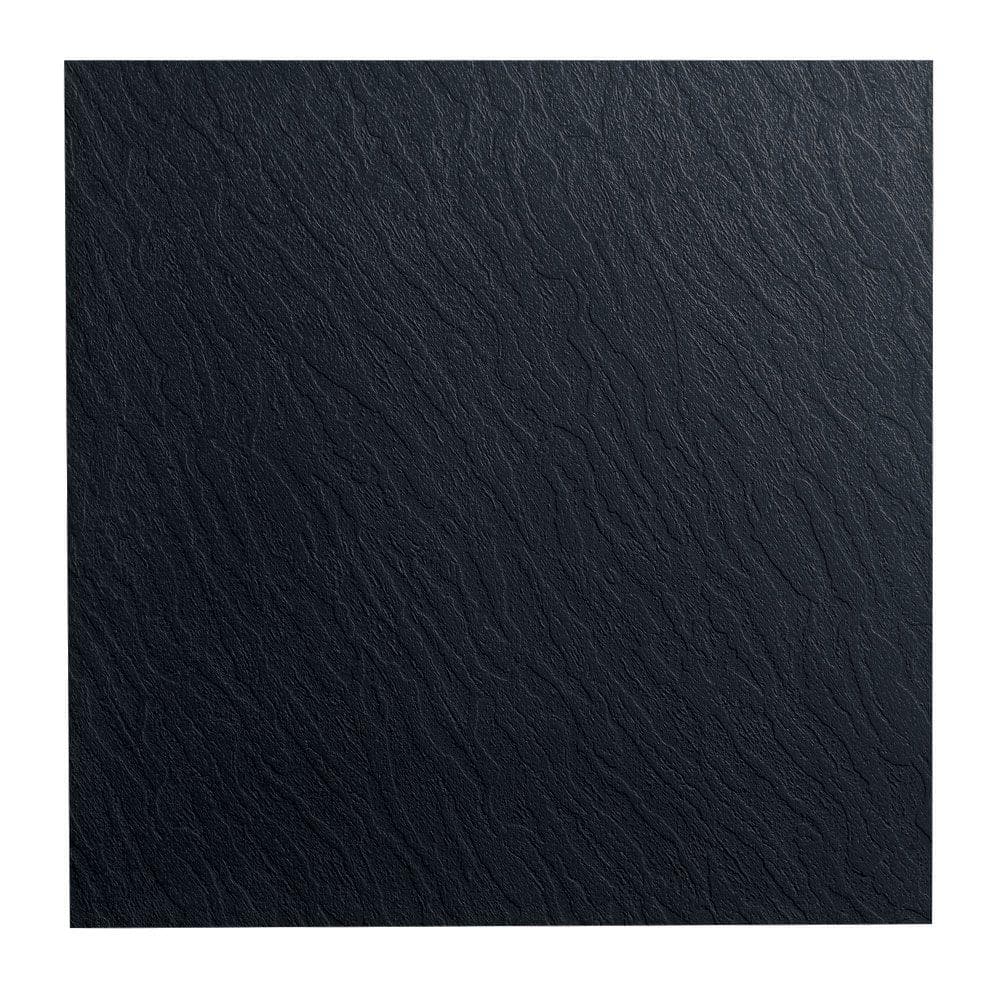 Slate Design 19.69 in. x 19.69 in. Black Dry Back Rubber Tile Flooring - Hercitys