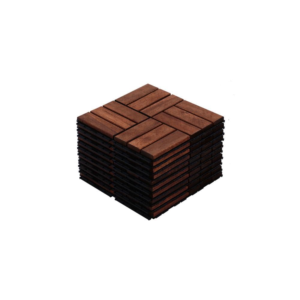 Brown 12 in. x 12 in. x 0.75 in. Thick Square Acacia Wood Interlocking Deck Tiles Checker Pattern 10 sq. ft. (10-Pack) - Hercitys
