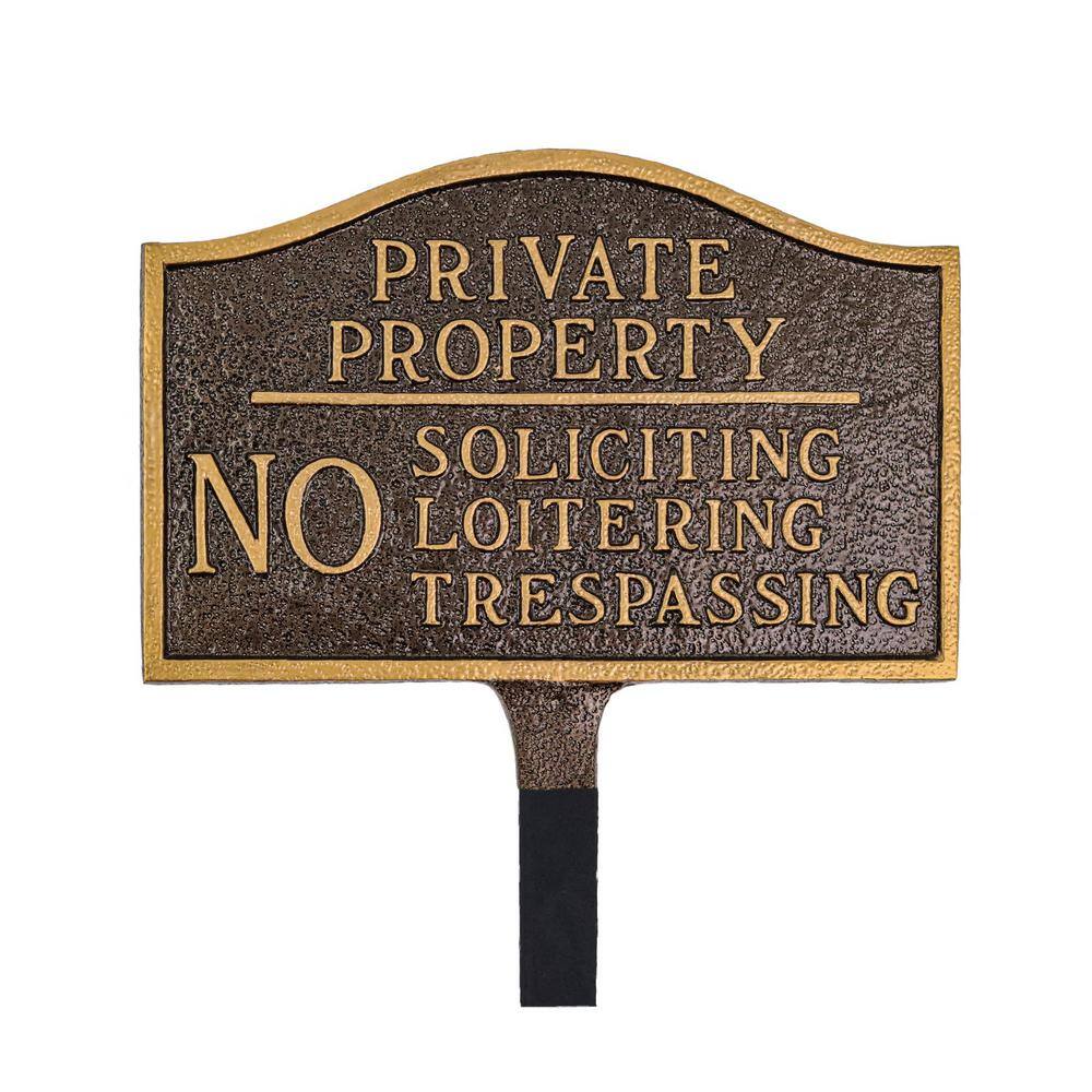 Private Property, No Soliciting, No Loitering Standard Statement Plaque with Lawn Stakes – Hammered Bronze - Hercitys
