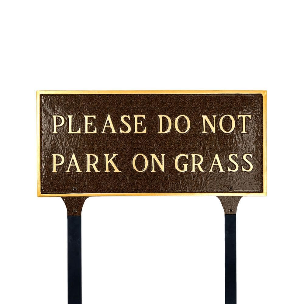 Please Do Not Park On Grass Standard Rectangle Statement Plaque with Lawn Stakes-Hammered Bronze - Hercitys
