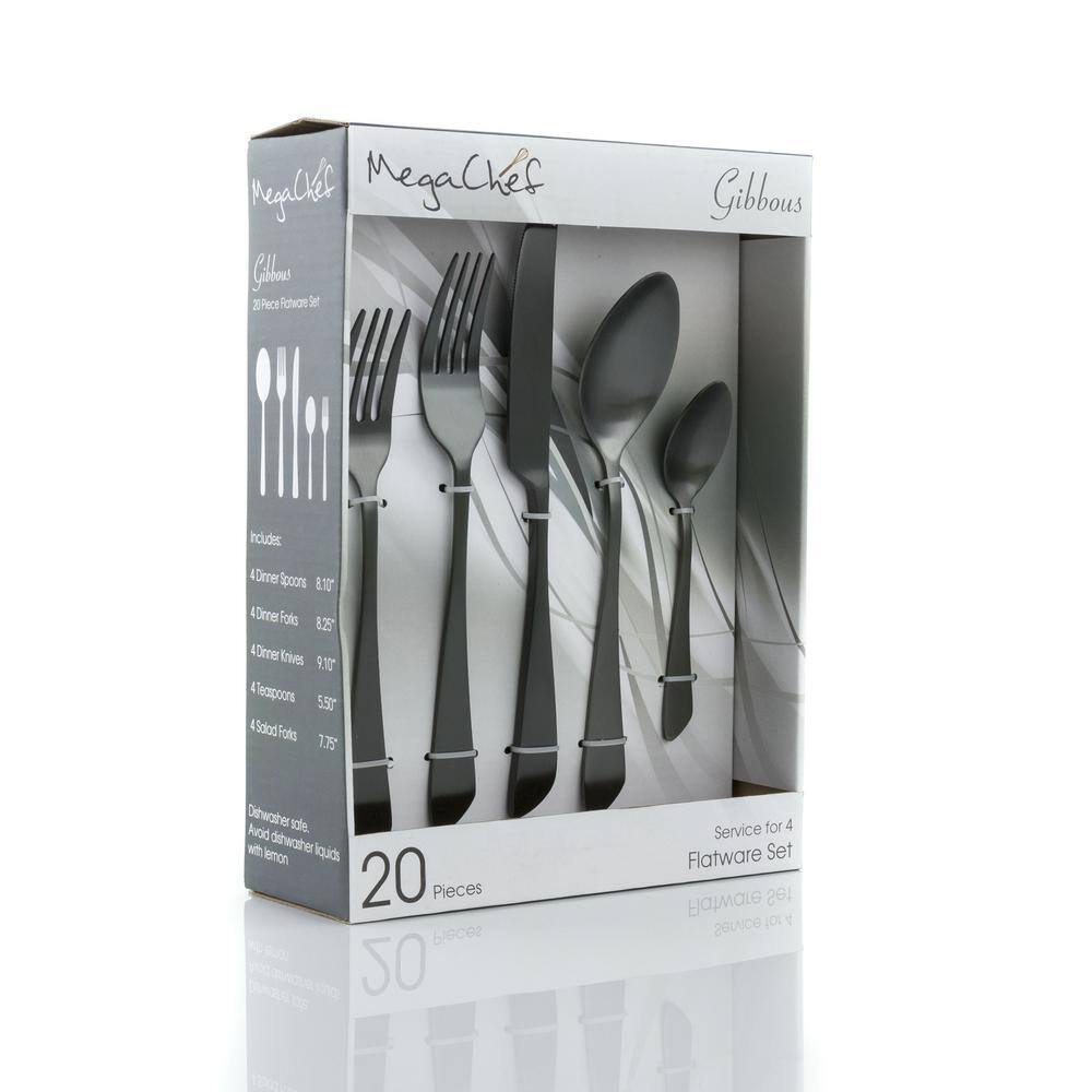 Gibbous 20-Piece Black Stainless Steel Flatware Set (Service for 4) - Hercitys